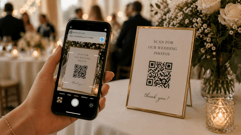 QR code photo sharing at wedding